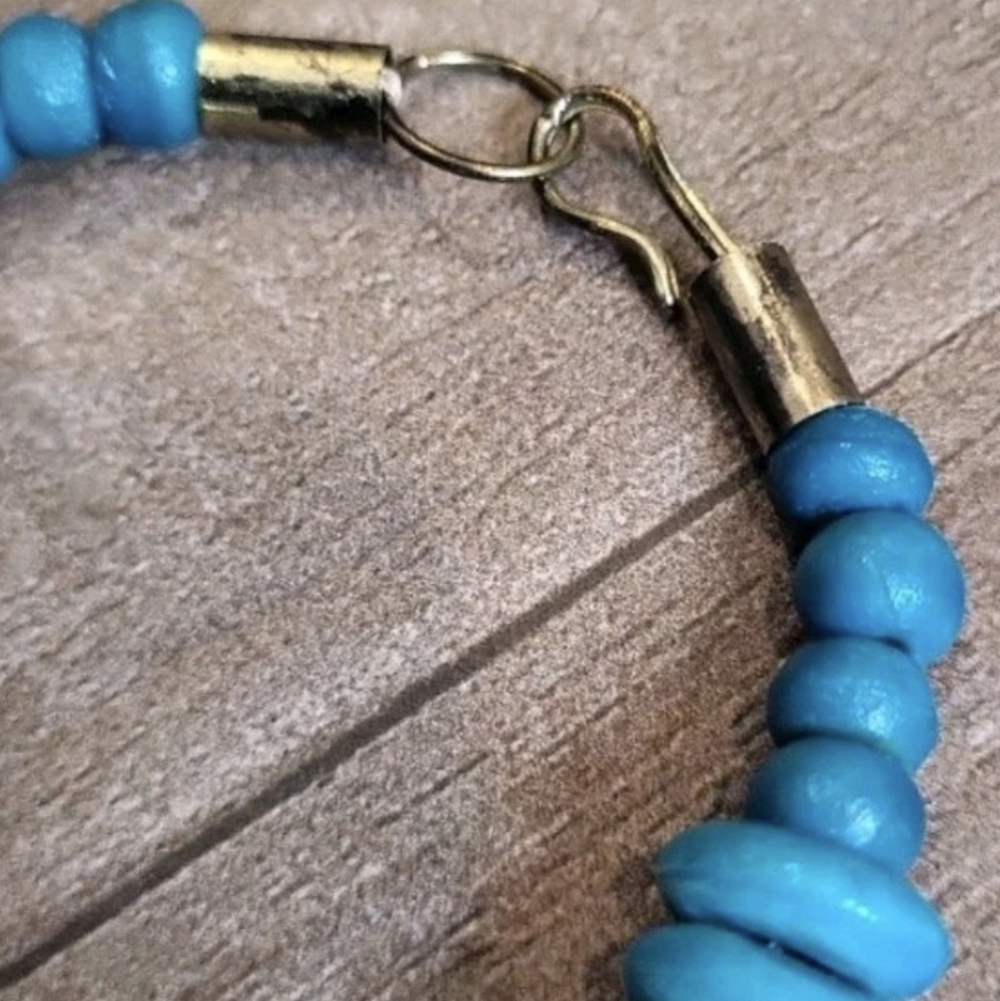 Vintage Turquoise Stone Beaded Cleopatra Statement Necklace & Earrings Set - Picture 10 of 12